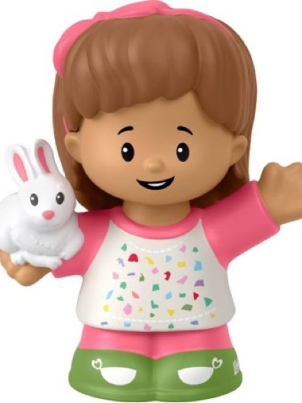 New Fisher-Price Little People Girl Figure Mia with White Bunny Pink Green - Picture 2 of 5
